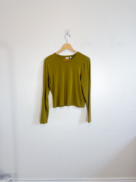 Babaton Cropped Long Sleeve Top in Green (Size L)