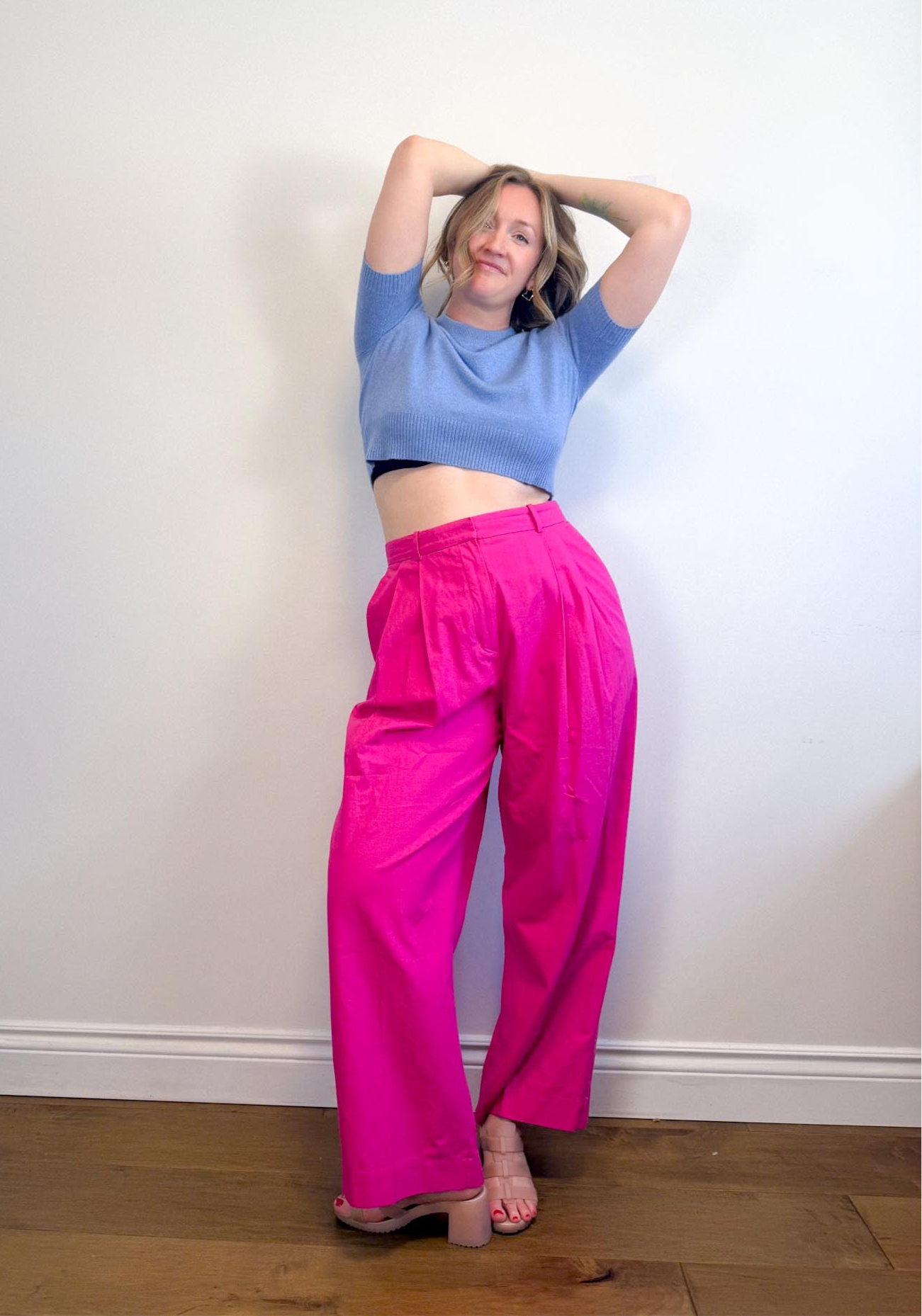 COS "Relaxed Tailored Wide Leg Trousers in Bright Pink" (Size 12)