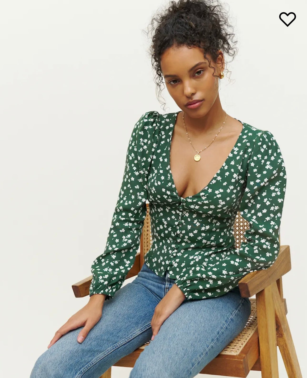 Reformation "Nell Top in Green Floral" (Size S)