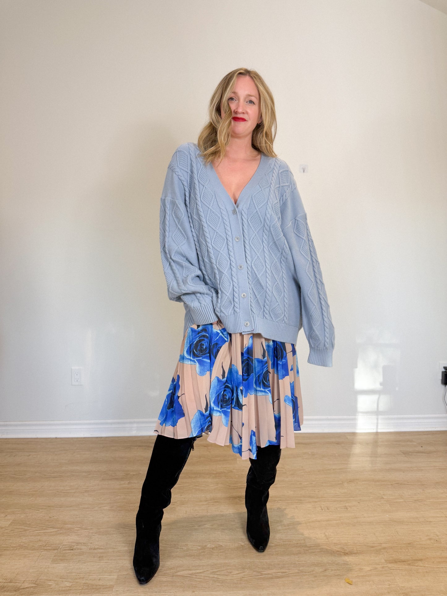 Paul Smith "Pleated Skirt in Blue/Taupe Floral" (Size S)