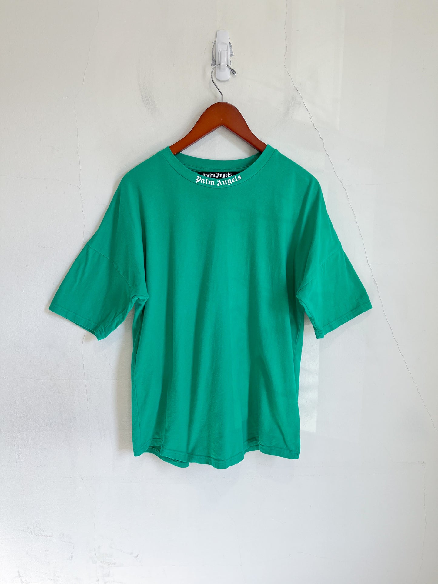 Palm Angels Designer "Logo T-Shirt in Green/White" (Size Men's S)