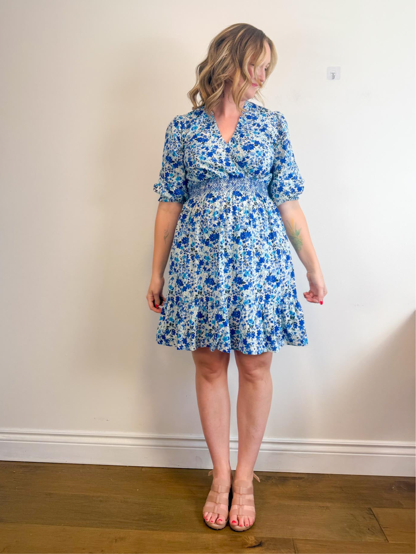 Part Two "SabrinnaPW Floral Dress in Blue/White" (Size M)