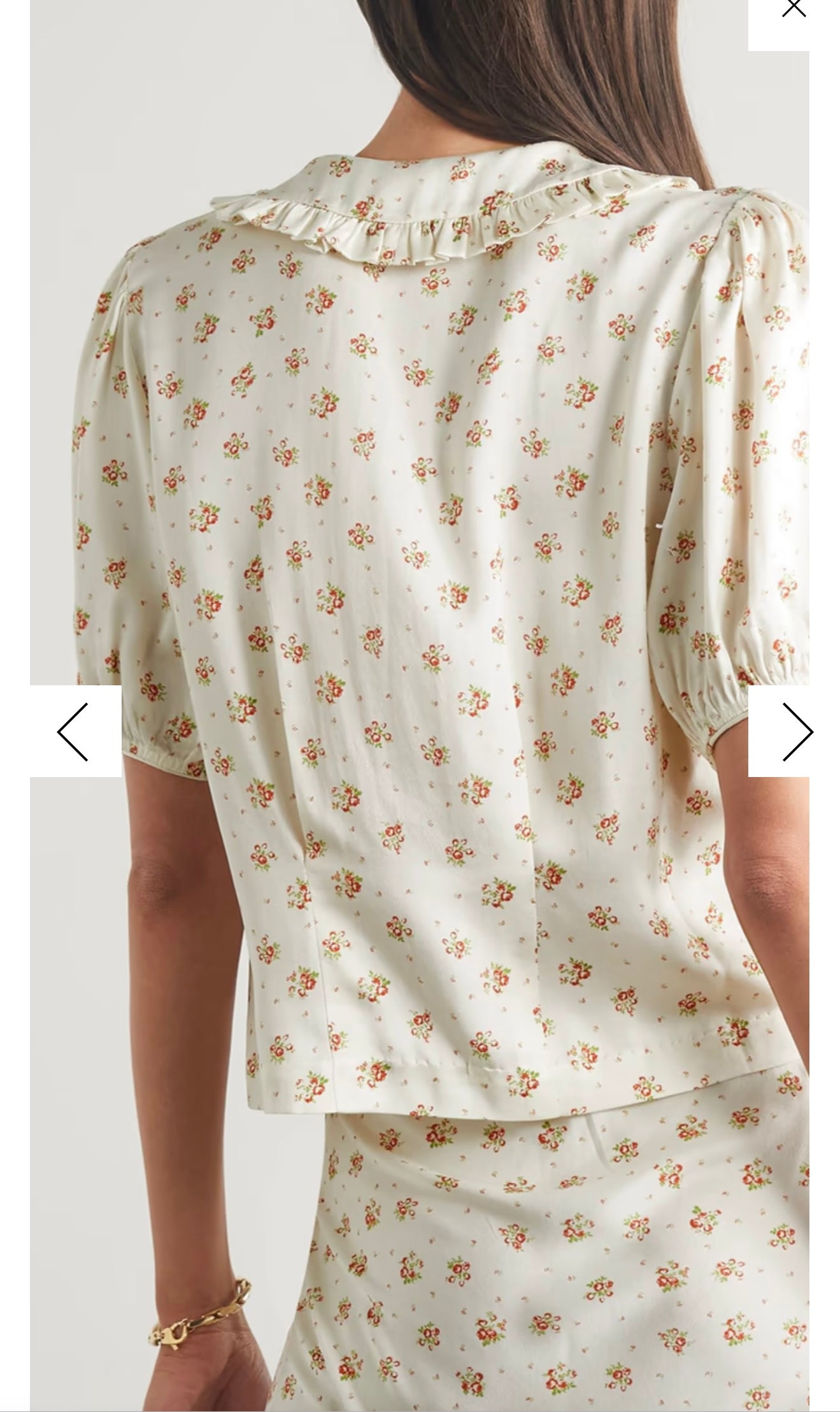 DOEN "Bel Ruffled Silk-charmeuse Blouse in Floral" (Size S)