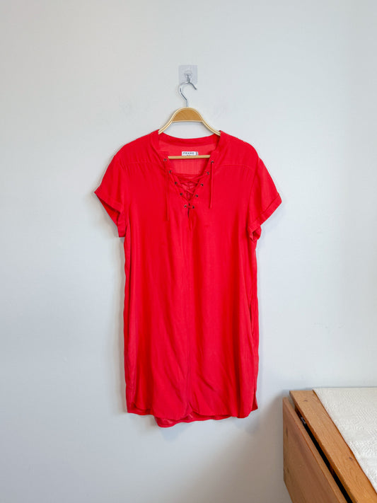 FRAME "Le Lace-Up Silk Shift Dress in Blood Orange" SOLD AS IS(Size M)