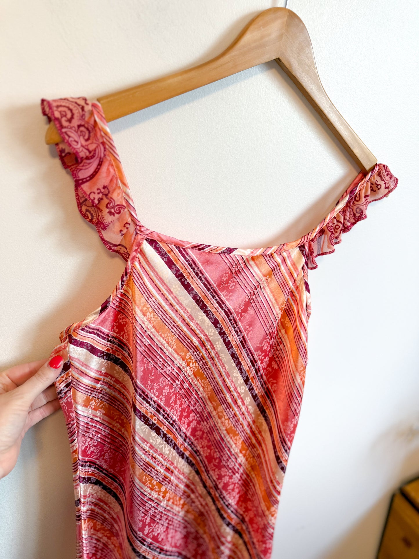Vintage Slip Dress in Pink Stripe/Floral (Size M)