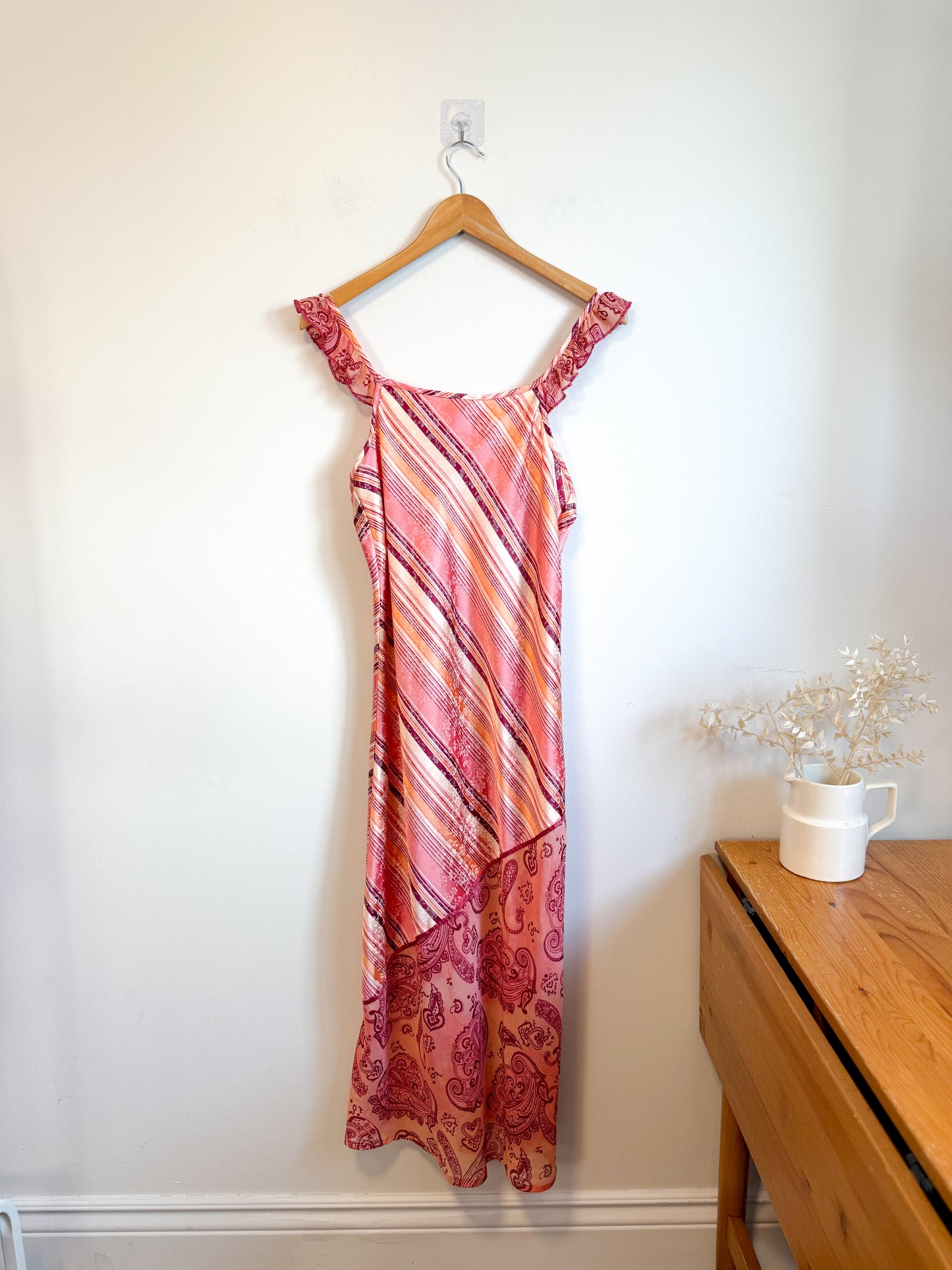 Vintage Slip Dress in Pink Stripe/Floral (Size M)