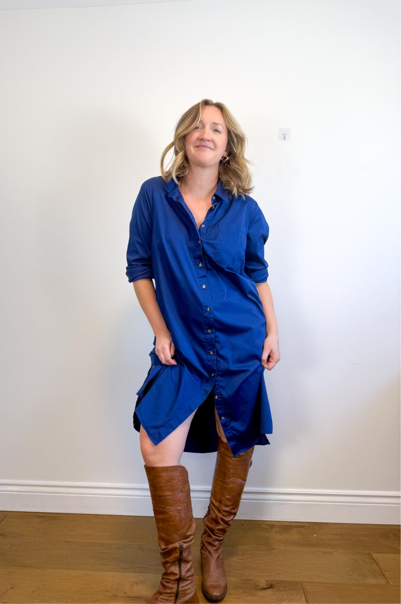 Universal Standard "Odeon Stretch Poplin Shirtdress in Blue" (Size M/L)