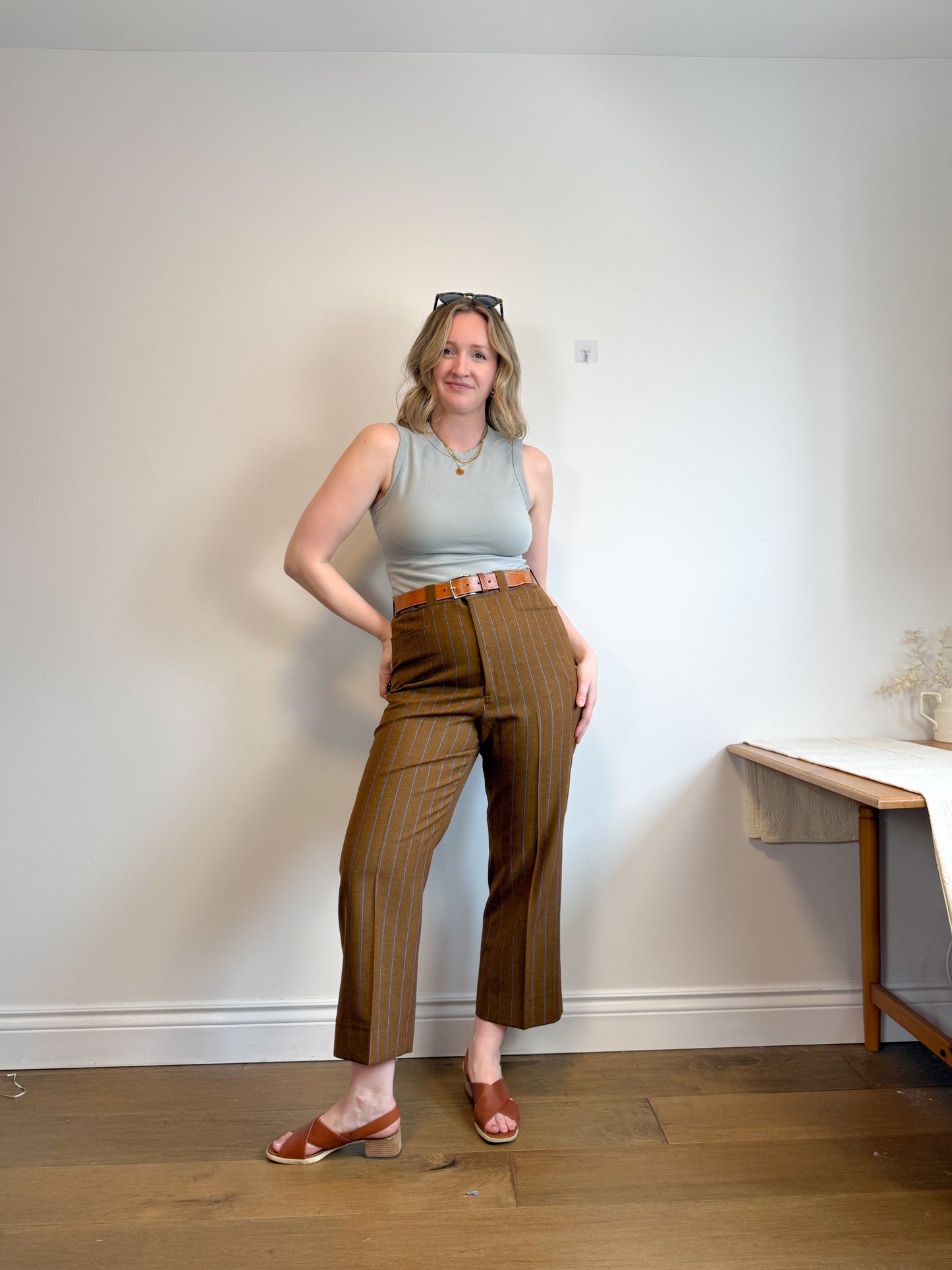 Vintage Striped Trousers in Brown/Blue (Size XL)