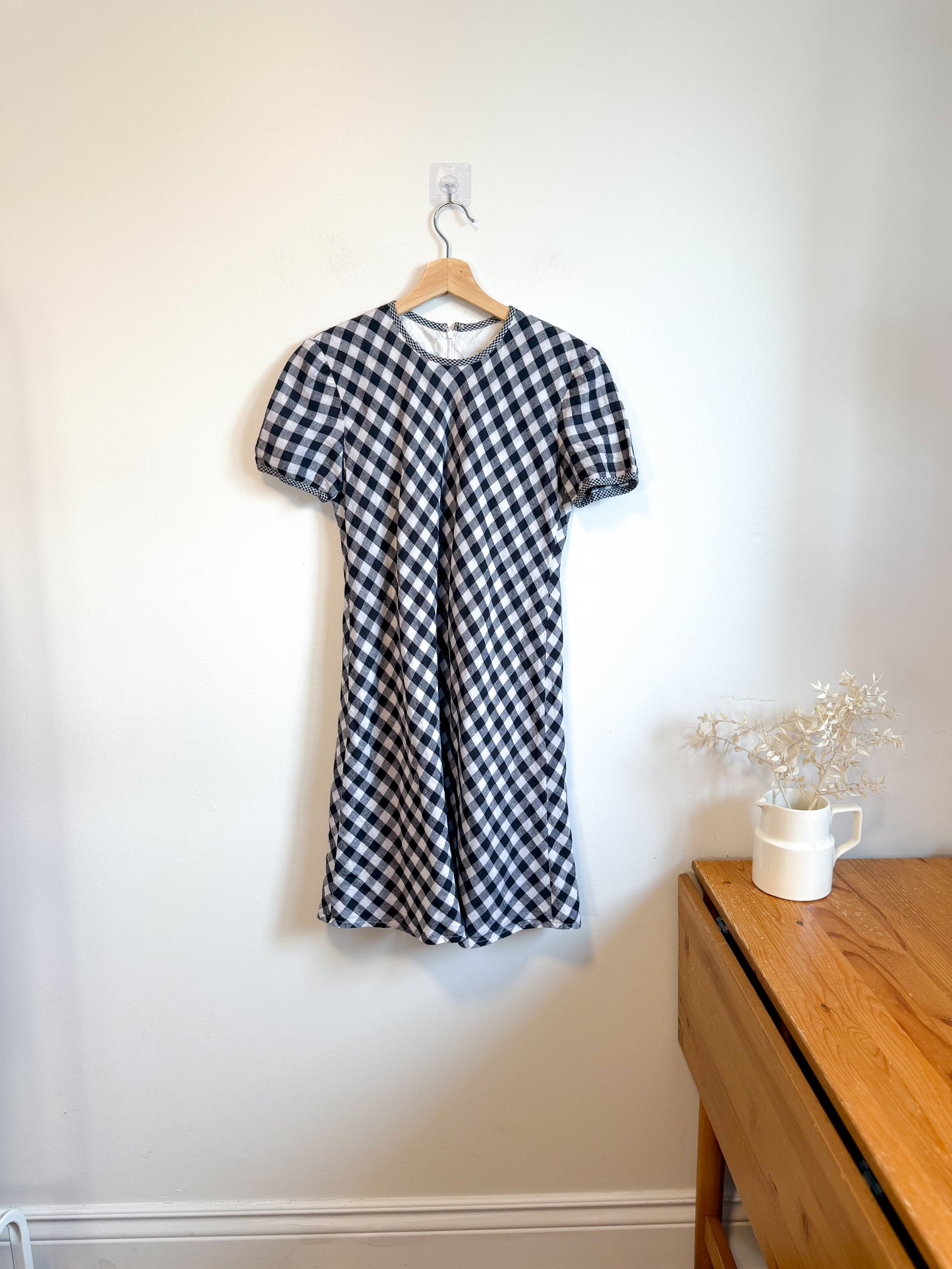 Vintage Gingham Mini Dress in Black/White (Size S)
