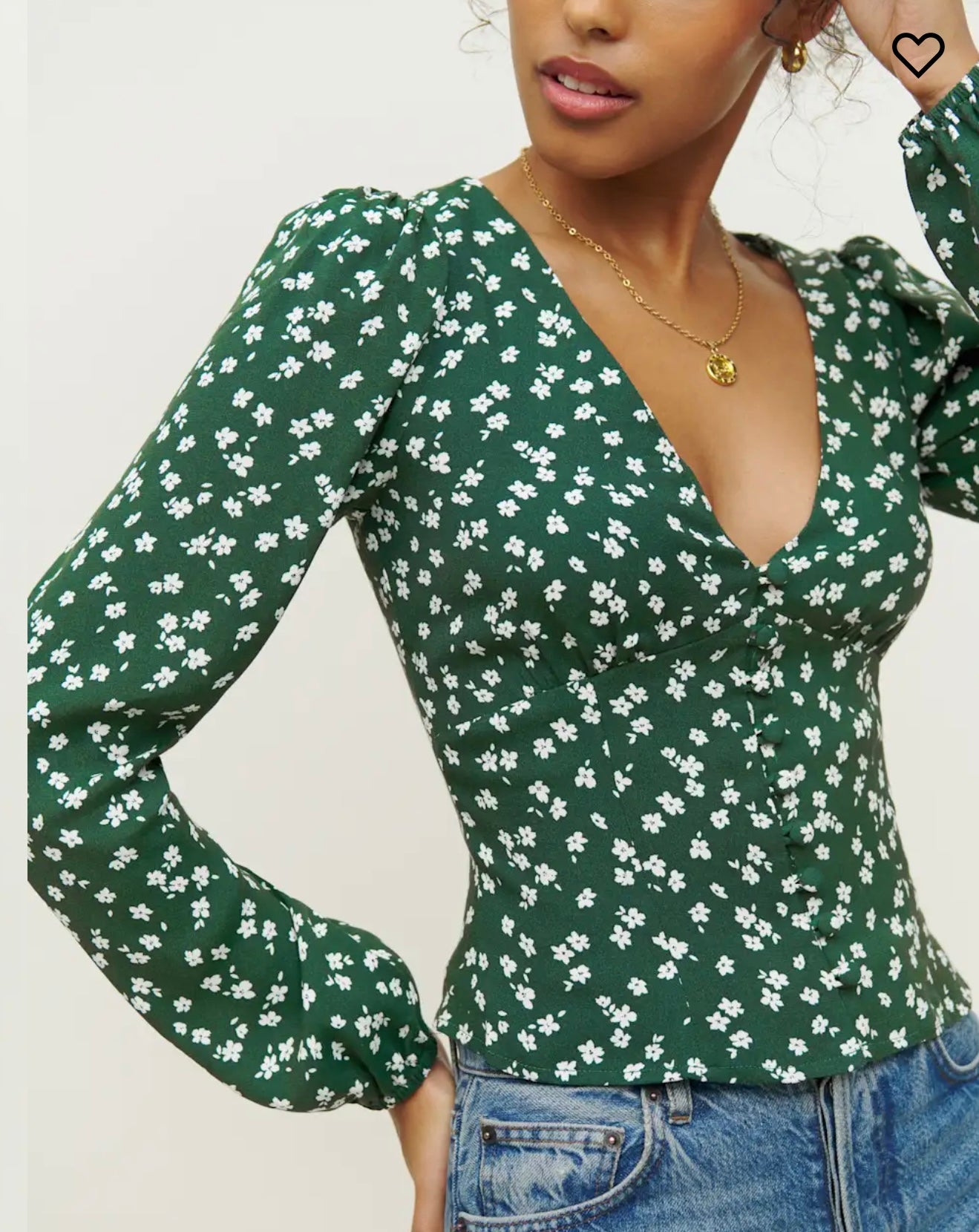 Reformation "Nell Top in Green Floral" (Size S)