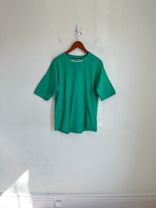 Palm Angels Designer "Logo T-Shirt in Green/White" (Size Men's S)