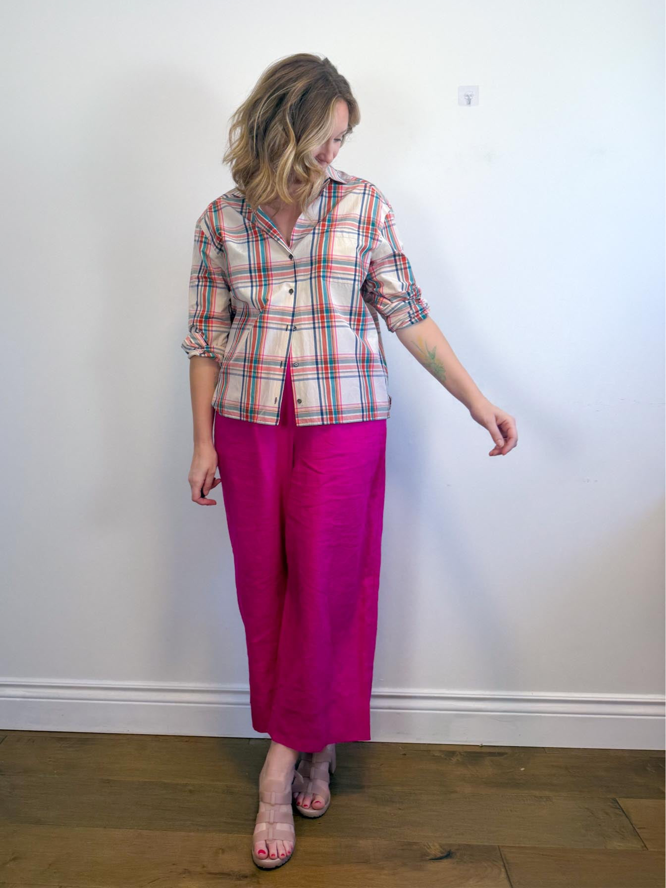 Weekend MaxMara Designer Plaid Button Down (Size L)