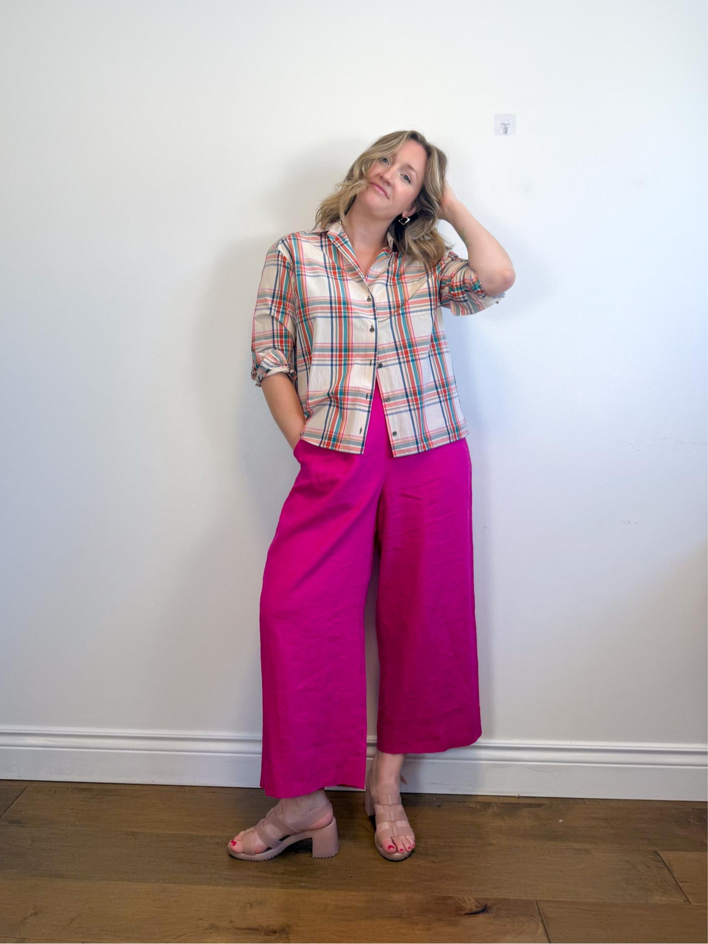 OUI Wide Leg Linen Culottes in Hot Pink (Size XL)