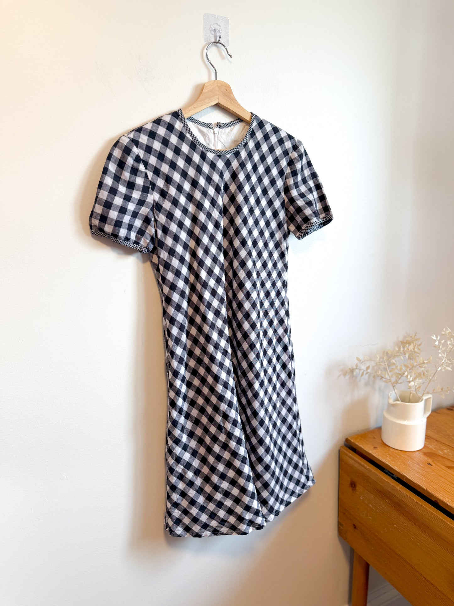 Vintage Gingham Mini Dress in Black/White (Size S)