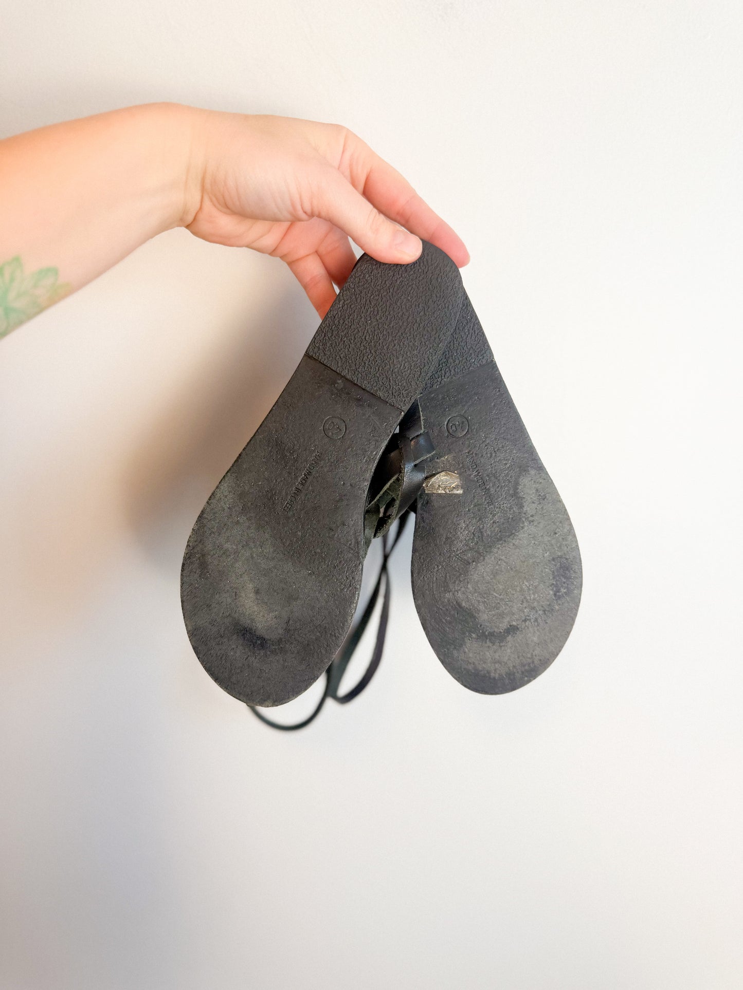 Ancient Greek Sandals "Estia Leather Sandals in Black" (Size 40)