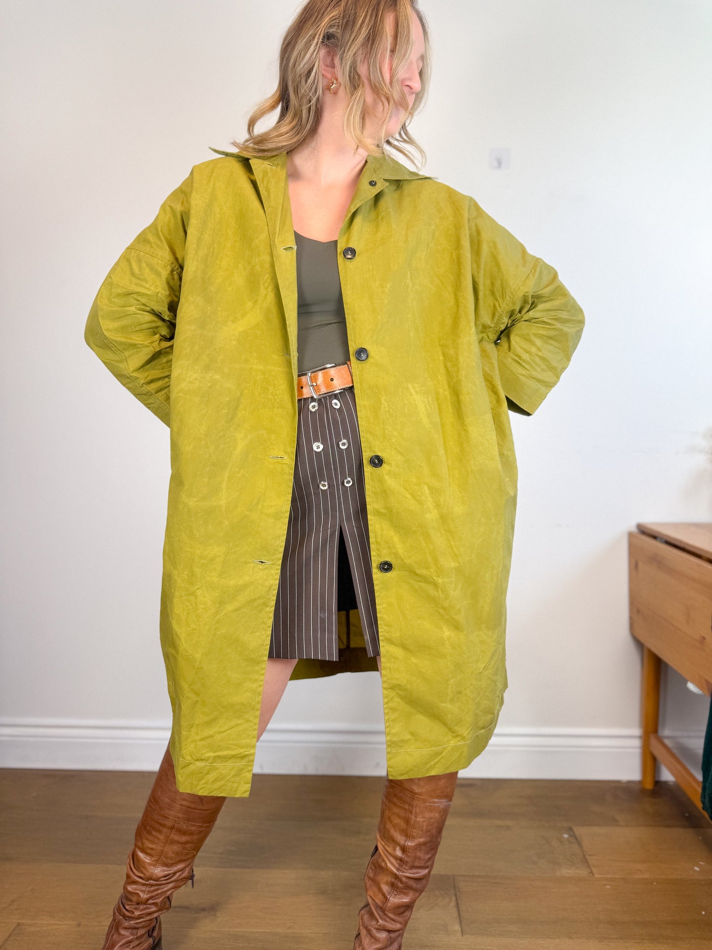 Cawley Studio Designer Canvas Trench Coat in Green (Size S-L)