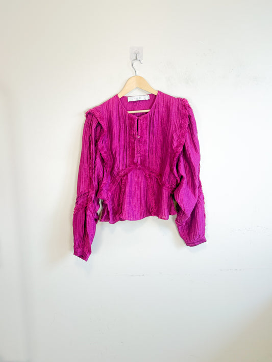 IRO Paris Designer "Camer Pleated Linen Top in Fuchsia" (Size L/XL)