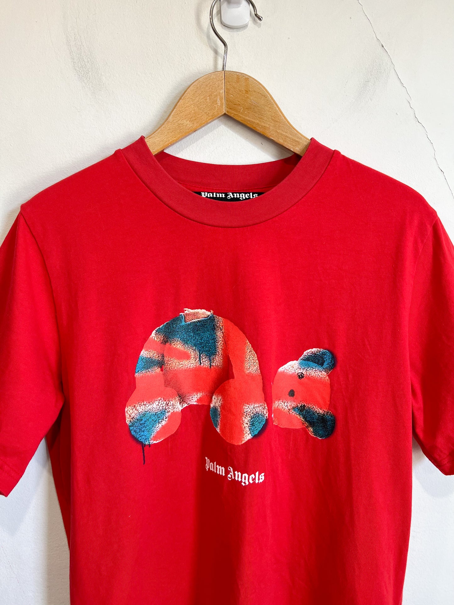 Palm Angels Designer "Union Jack Teddy Bear T-Shirt in Red" (Size Men's S)