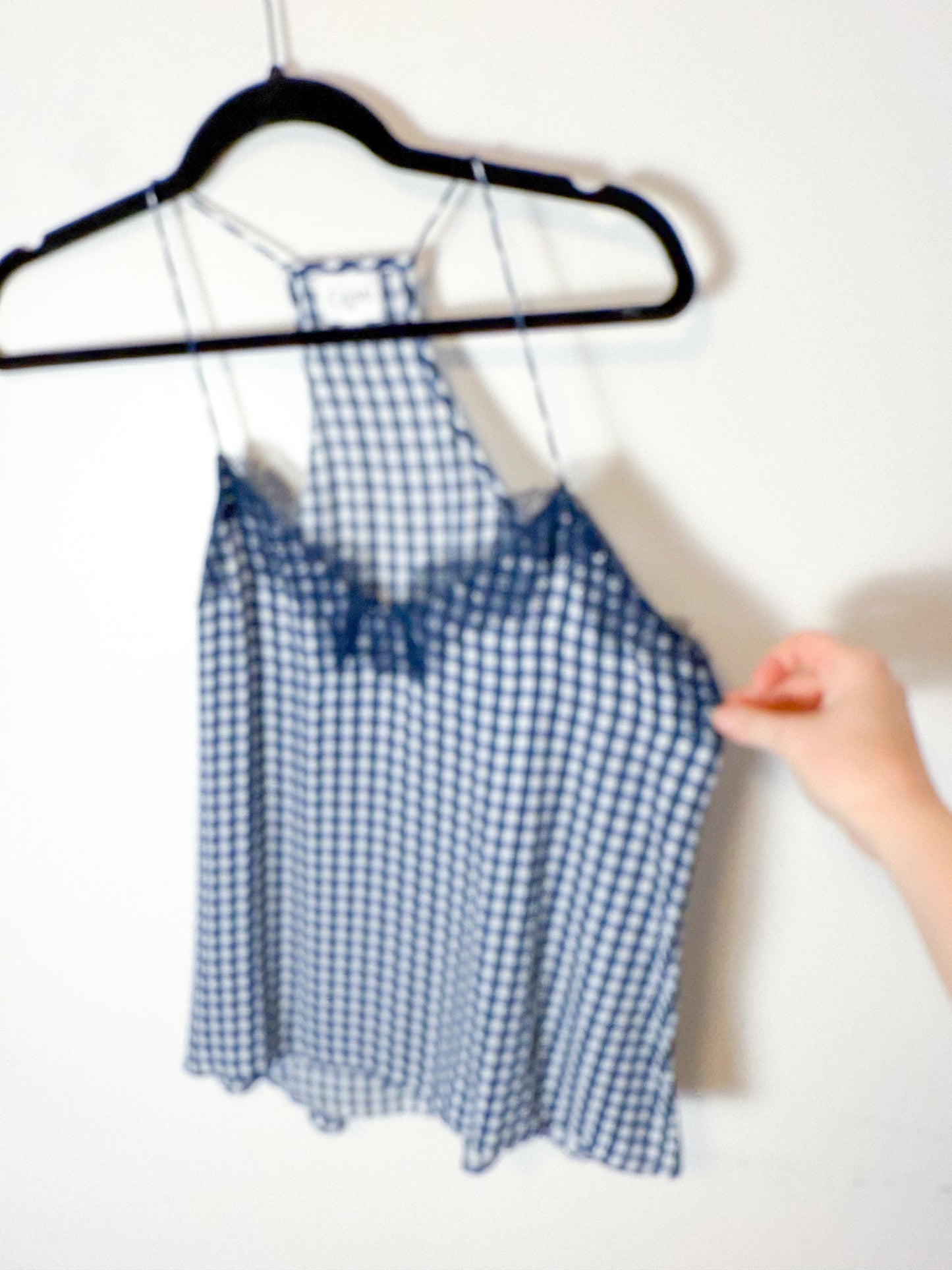 CAMI NYC "Racer Charmeuse Silk Camisole in Blue/White Check" (Size S)