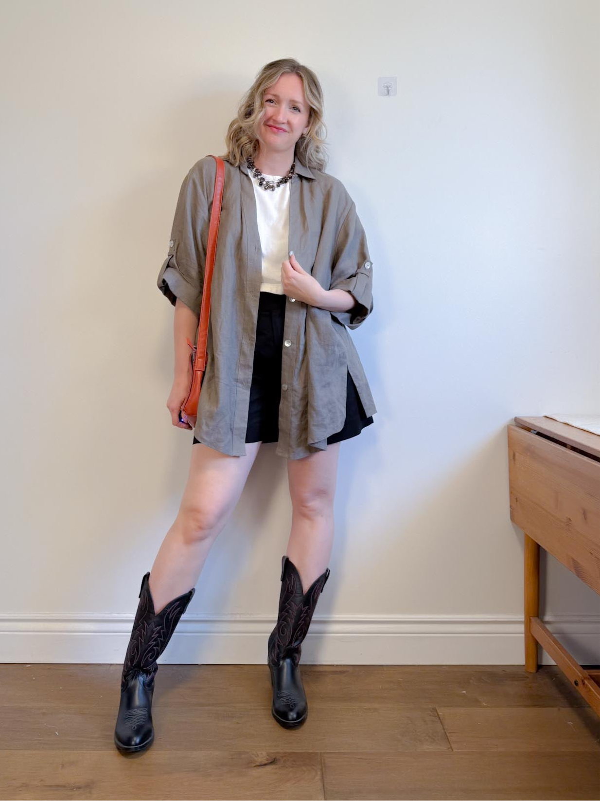 Vintage Oversized Linen Blouse in Grey Brown (Size XL)