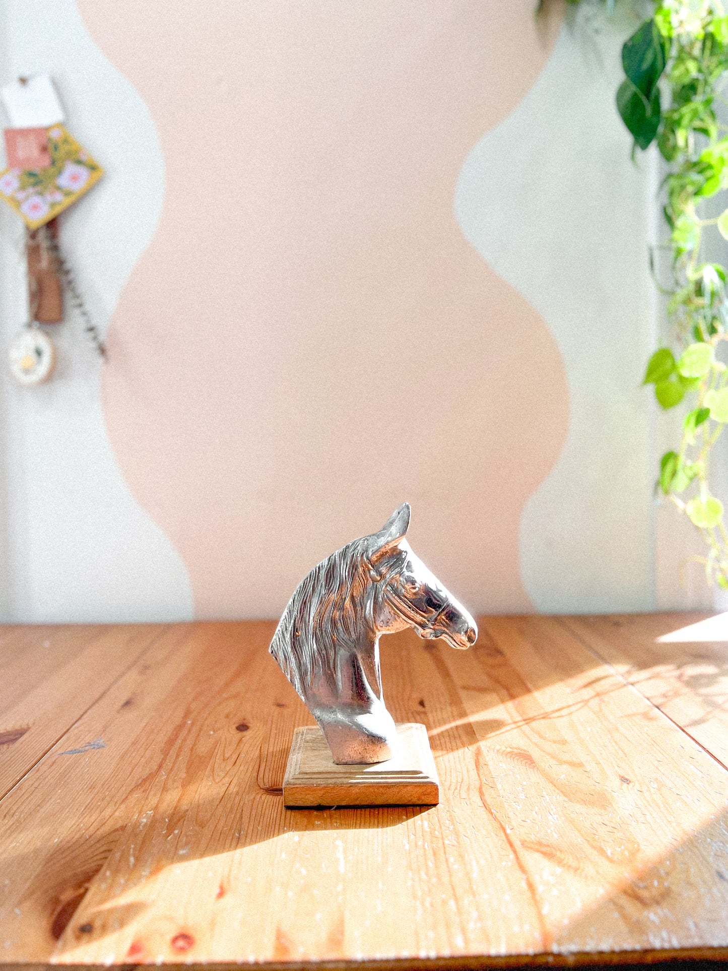 Decorative Horse Head on Wooden Base