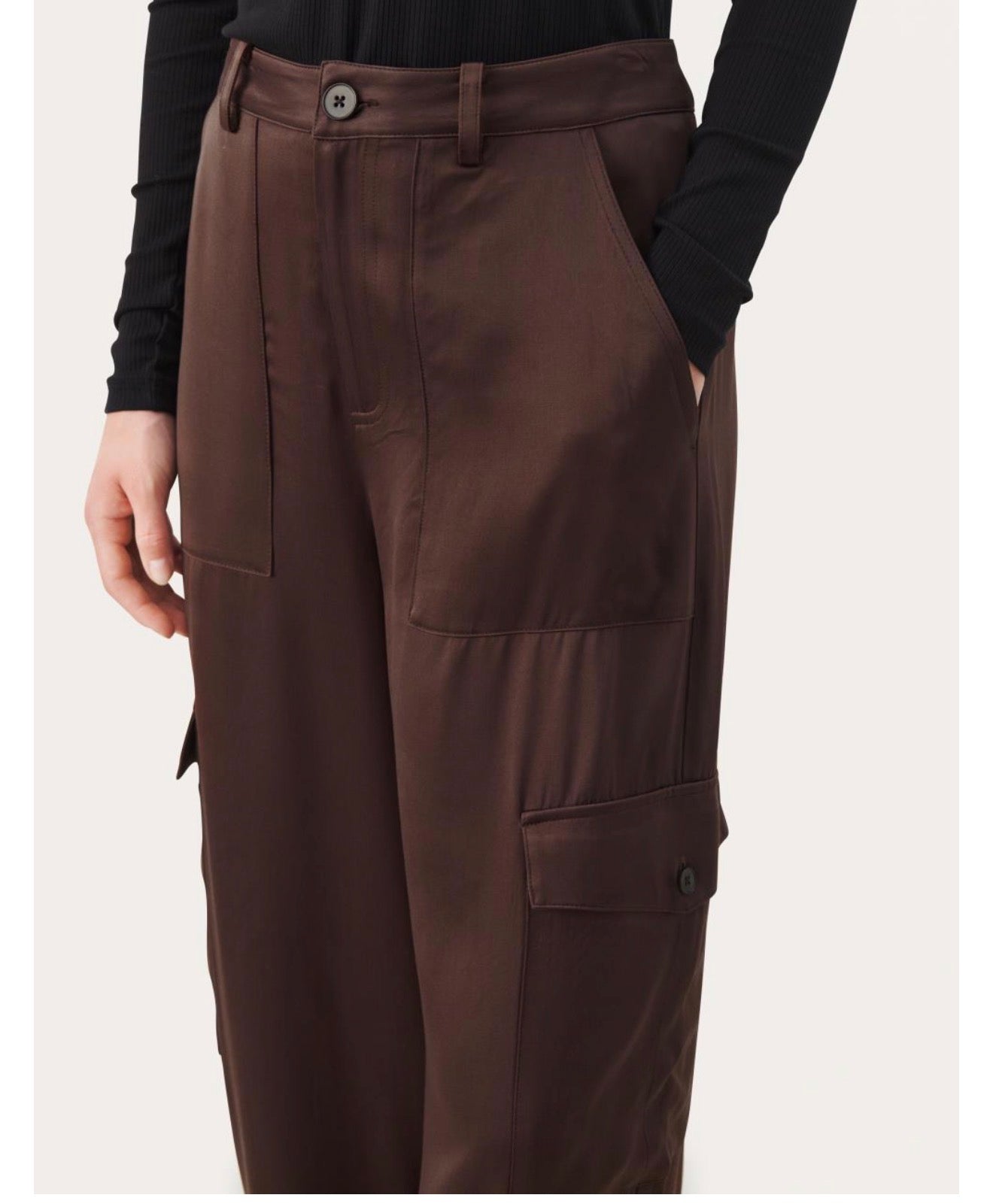 Part Two "Crine Satin Cargo Trouser in Brown" (Size S)