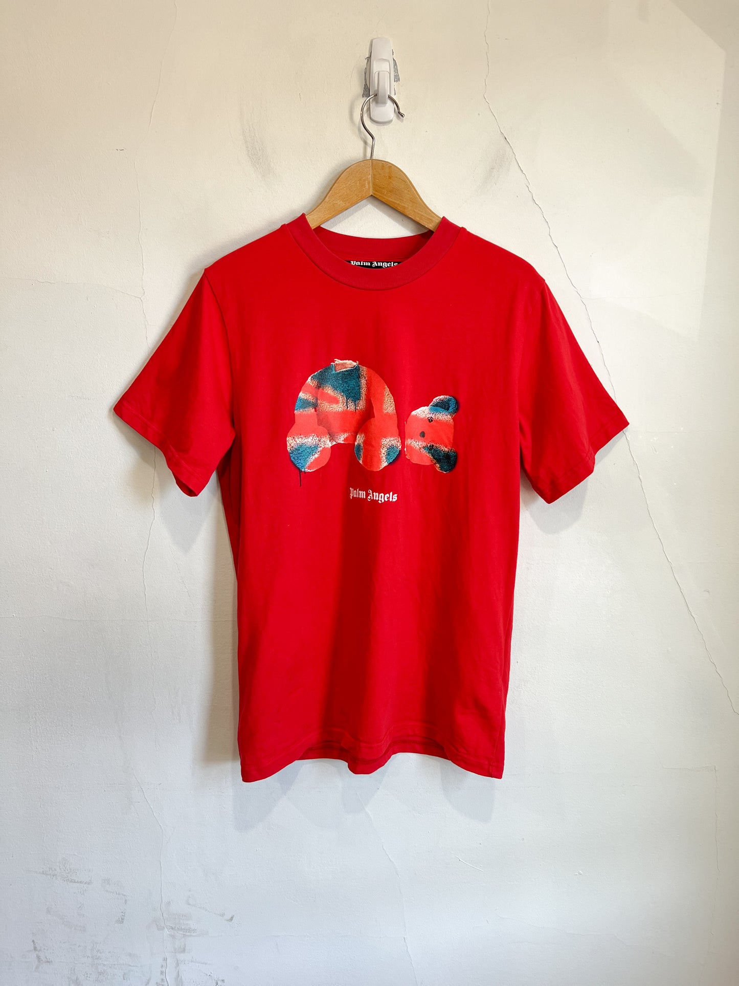 Palm Angels Designer "Union Jack Teddy Bear T-Shirt in Red" (Size Men's S)
