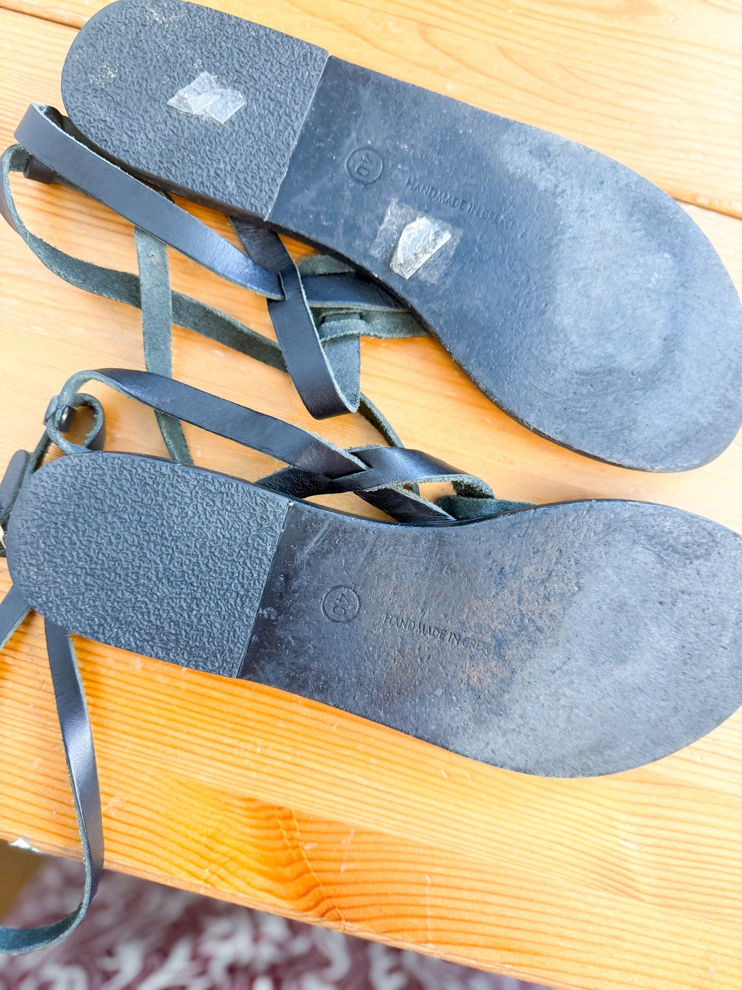 Ancient Greek Sandals "Estia Leather Sandals in Black" (Size 40)