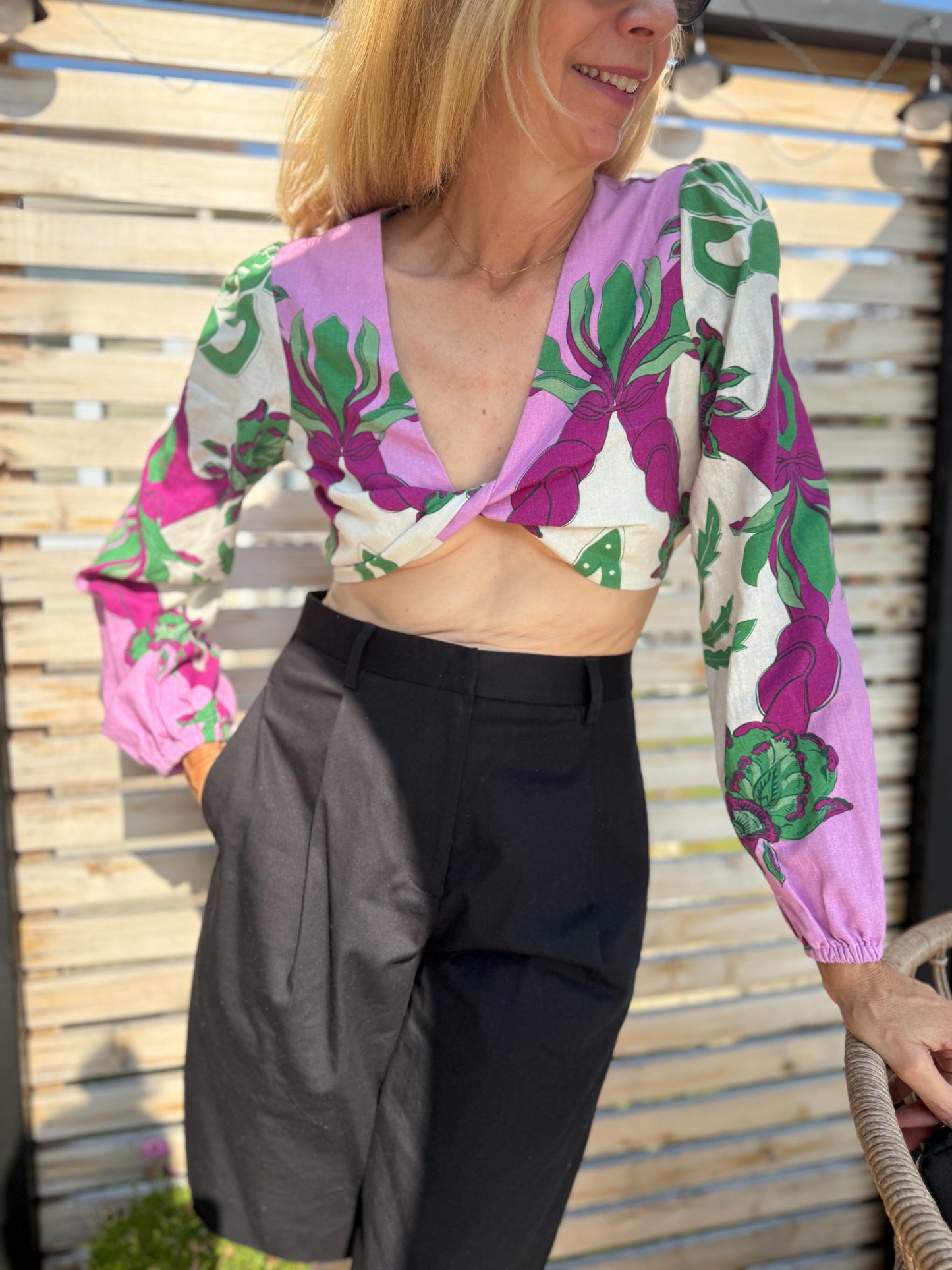 Caroline Constas Linen Twist Front Crop Top NWT (Size S)