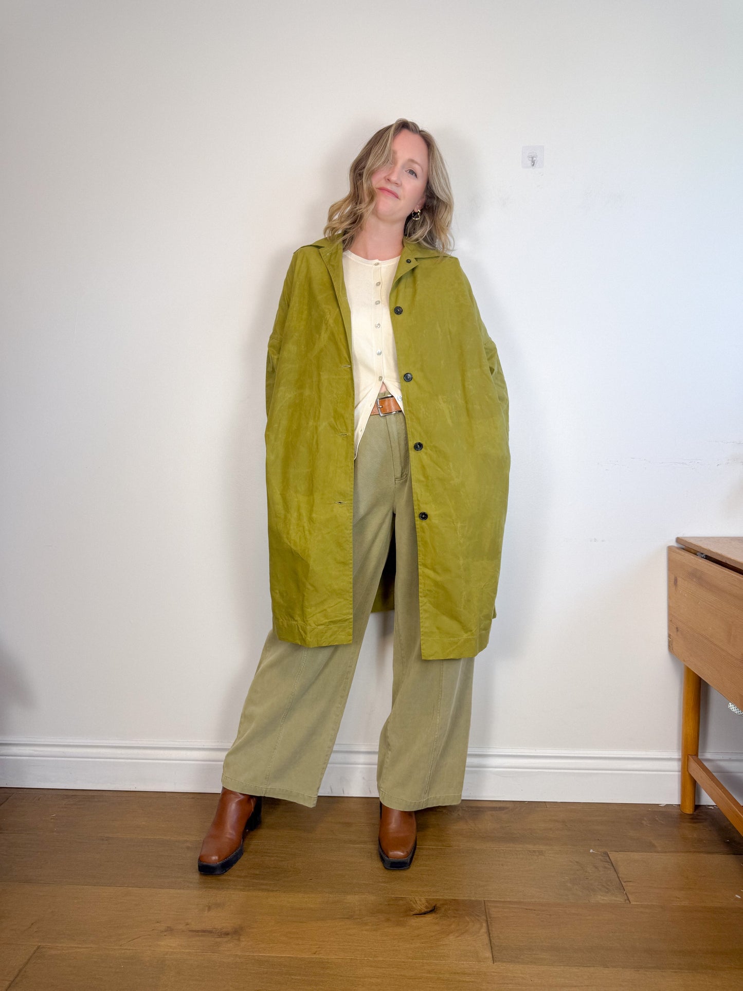 Cawley Studio Designer Canvas Trench Coat in Green (Size S-L)