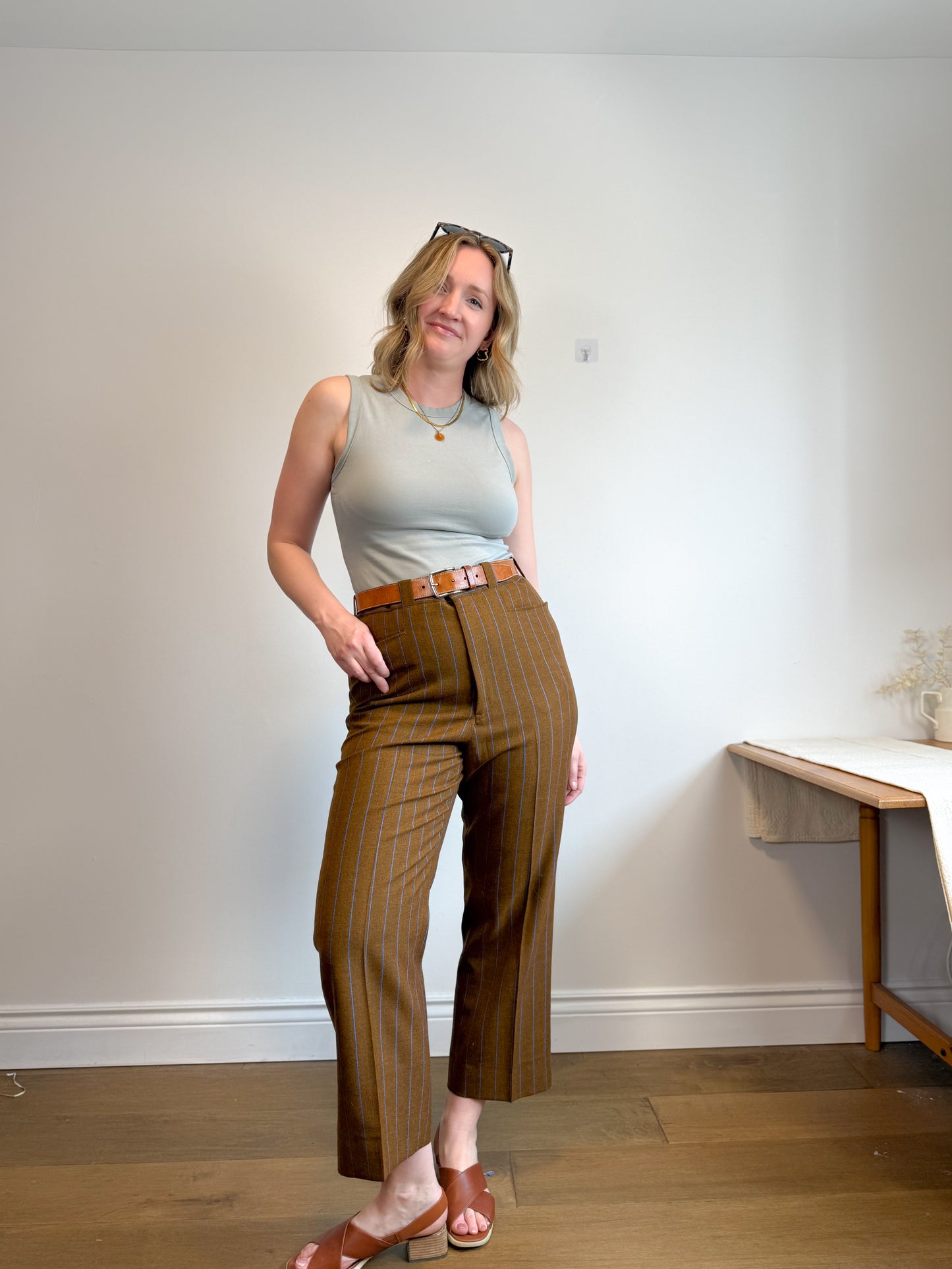 Vintage Striped Trousers in Brown/Blue (Size XL)
