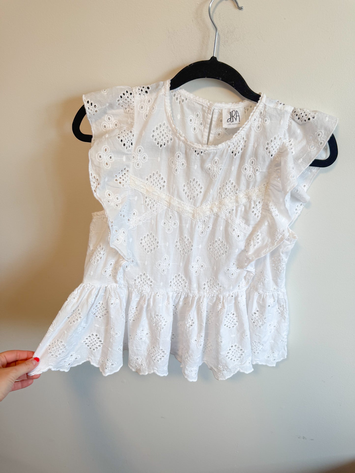 dRA Los Angeles White Eyelet Ruffled Blouse (Size S)