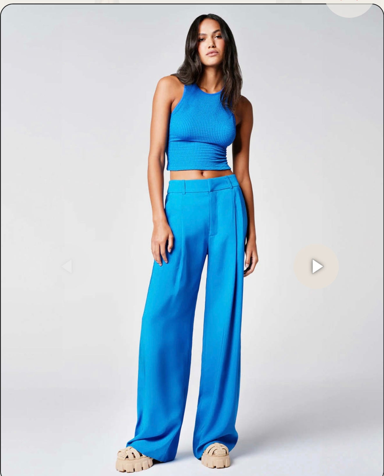 SYMTHE Designer Pleated Wide Leg Trousers in Aegean Blue (Size S/M)