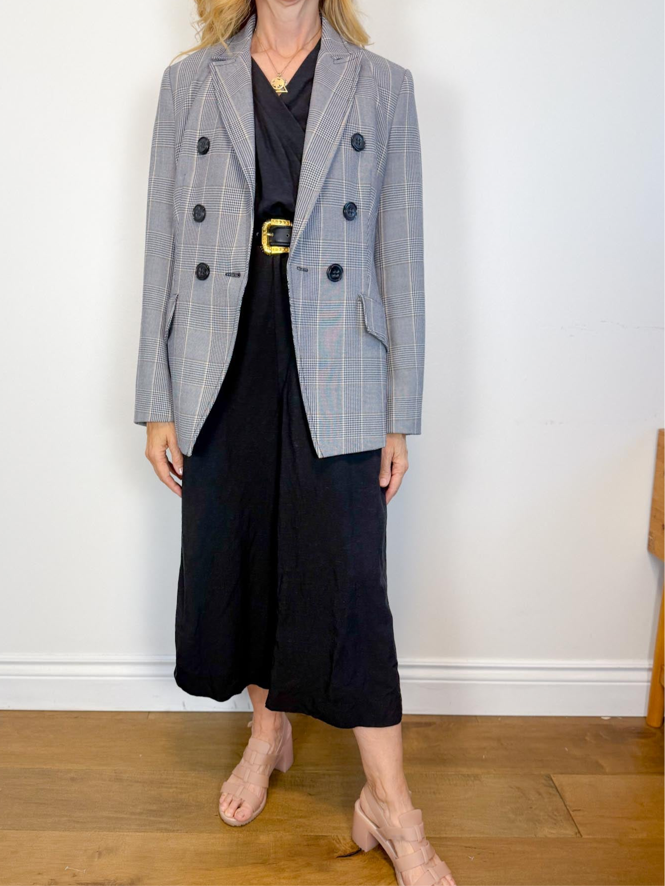 Dorothee Schumacher Double Breasted Blazer in Grey Plaid (Size S)