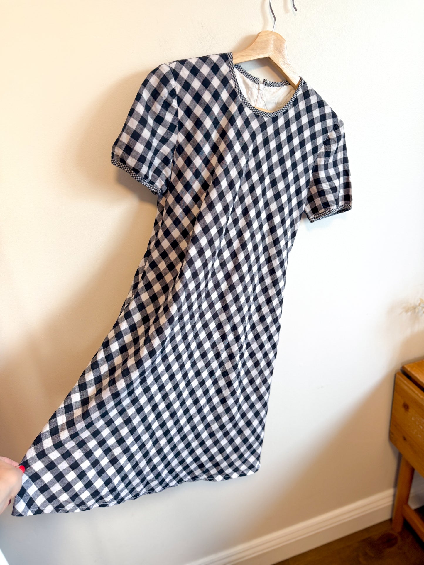 Vintage Gingham Mini Dress in Black/White (Size S)