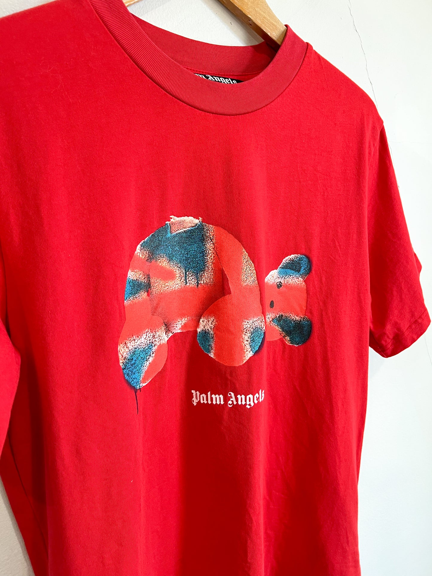 Palm Angels Designer "Union Jack Teddy Bear T-Shirt in Red" (Size Men's S)
