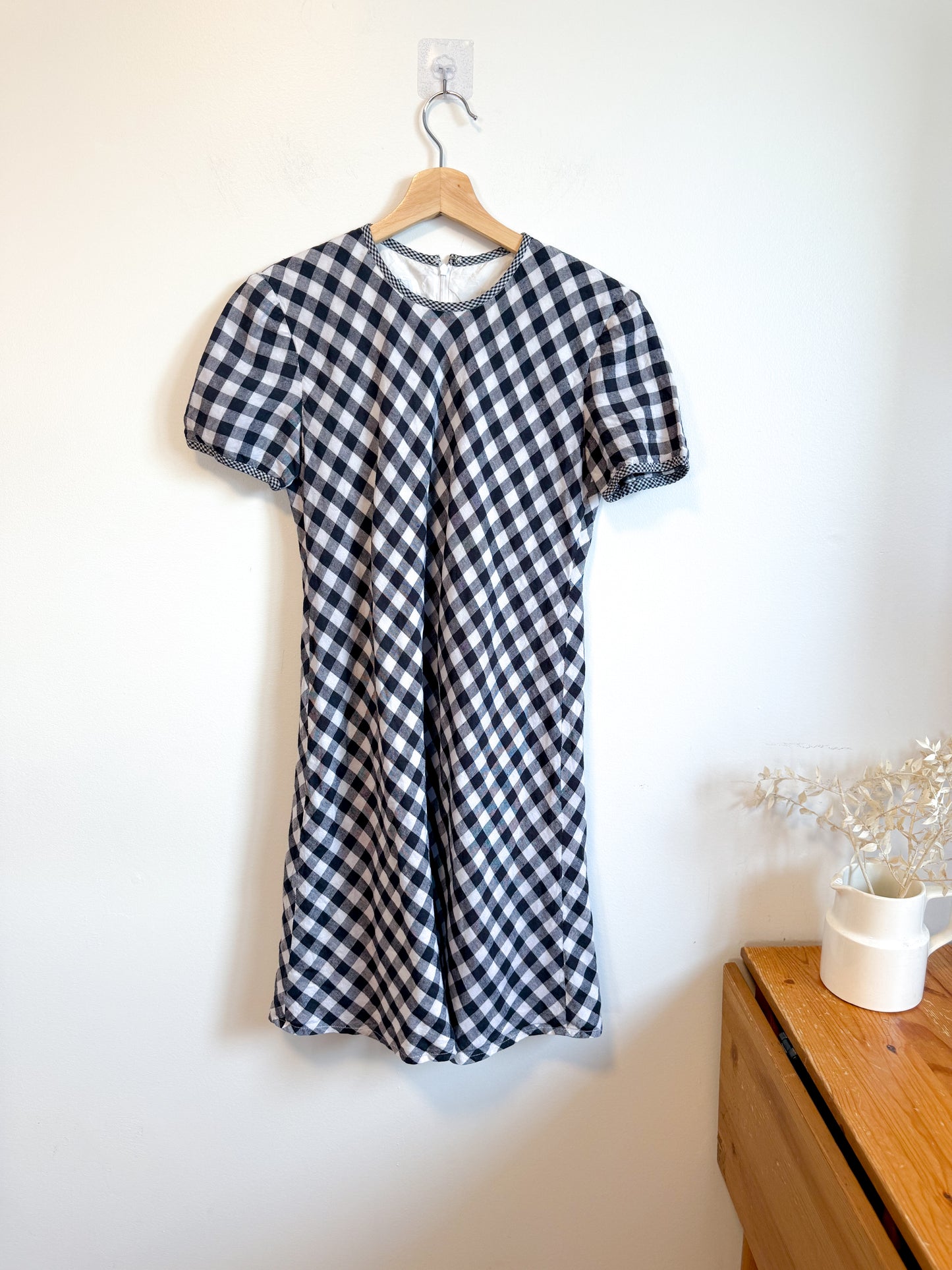 Vintage Gingham Mini Dress in Black/White (Size S)