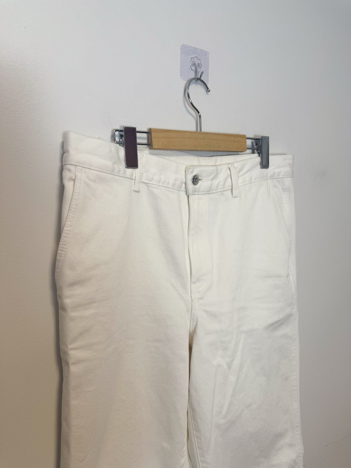 Massimo Dutti High Waist Wide Leg Jeans in White (Size 12)