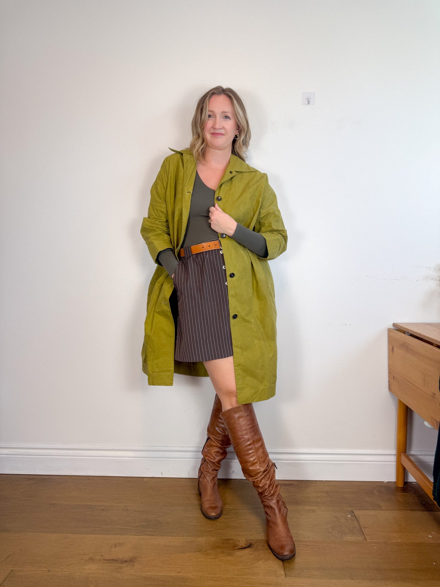 Cawley Studio Designer Canvas Trench Coat in Green (Size S-L)