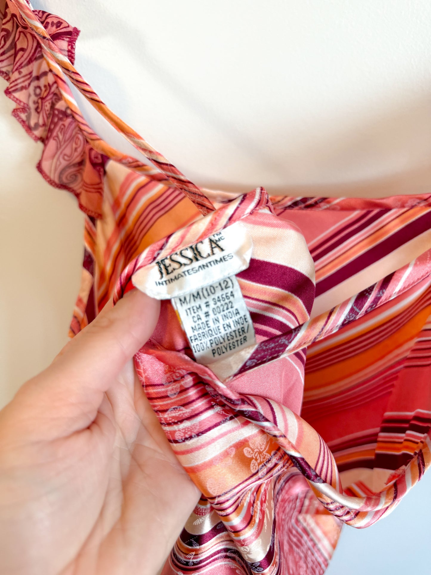 Vintage Slip Dress in Pink Stripe/Floral (Size M)