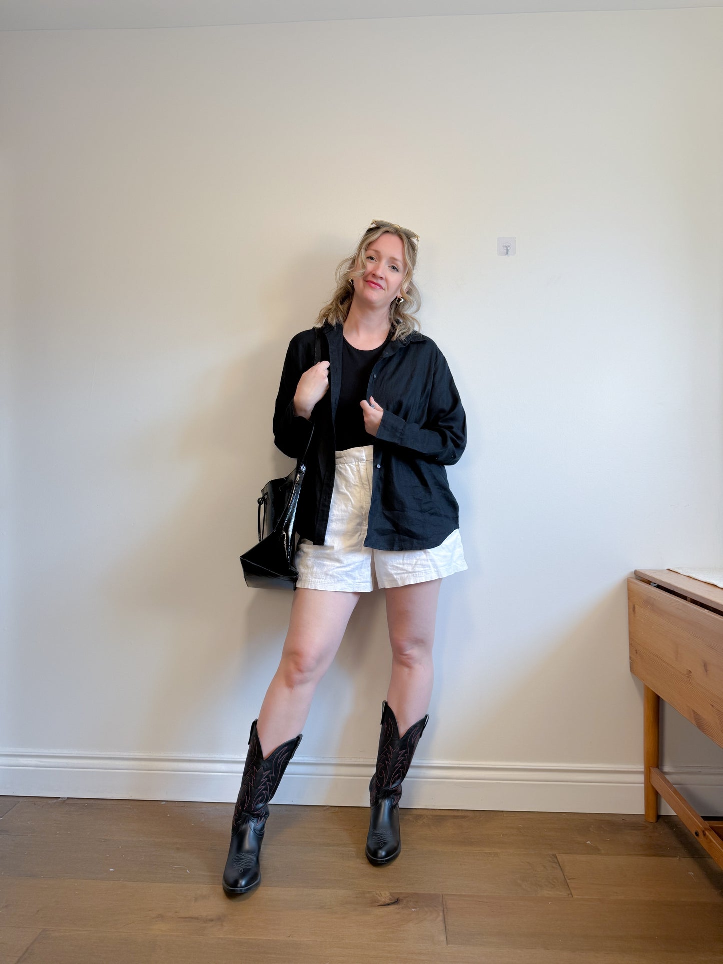 Hudson North Oversized Linen Blouse in Black (Size 1X)