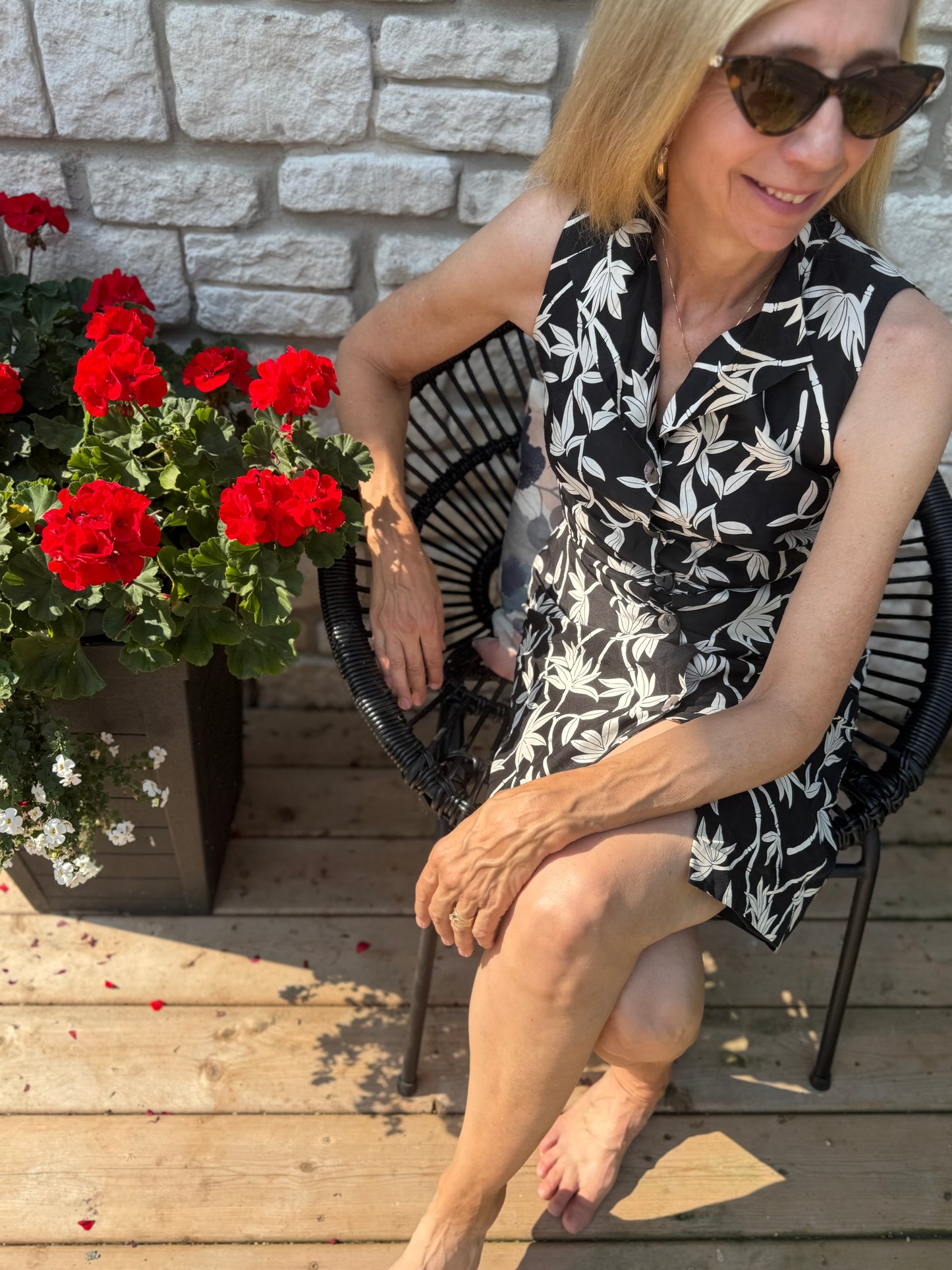 Vintage Silk Sleeveless Mini Dress in Bamboo Print (Size M)