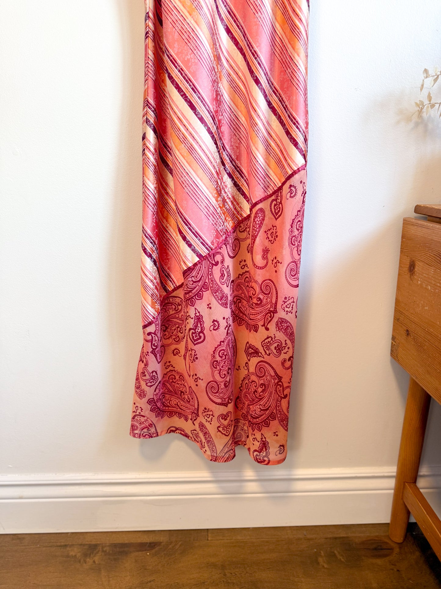 Vintage Slip Dress in Pink Stripe/Floral (Size M)