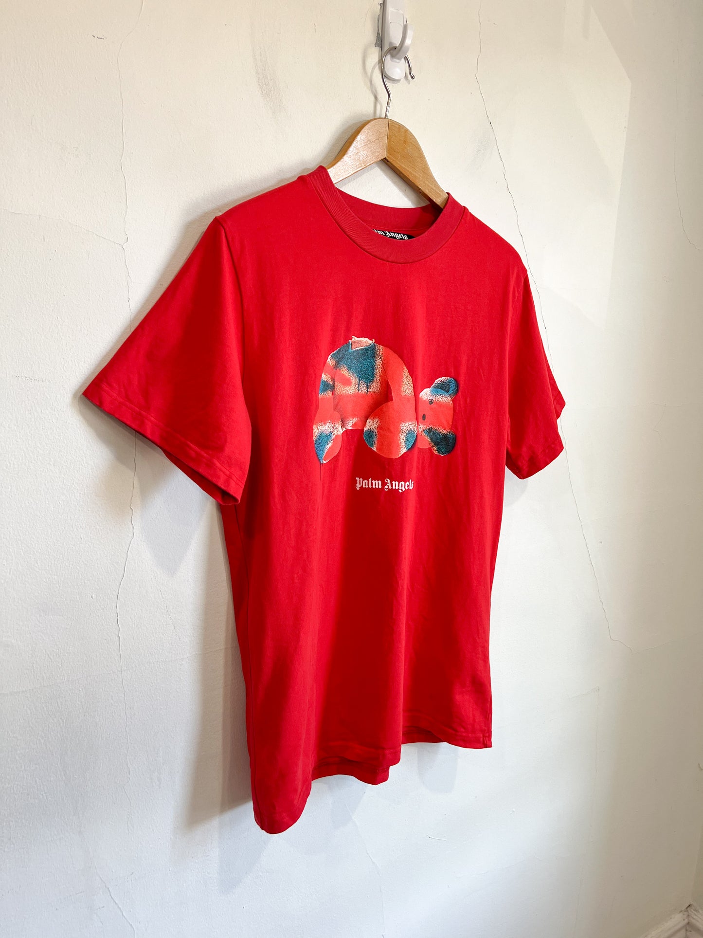 Palm Angels Designer "Union Jack Teddy Bear T-Shirt in Red" (Size Men's S)