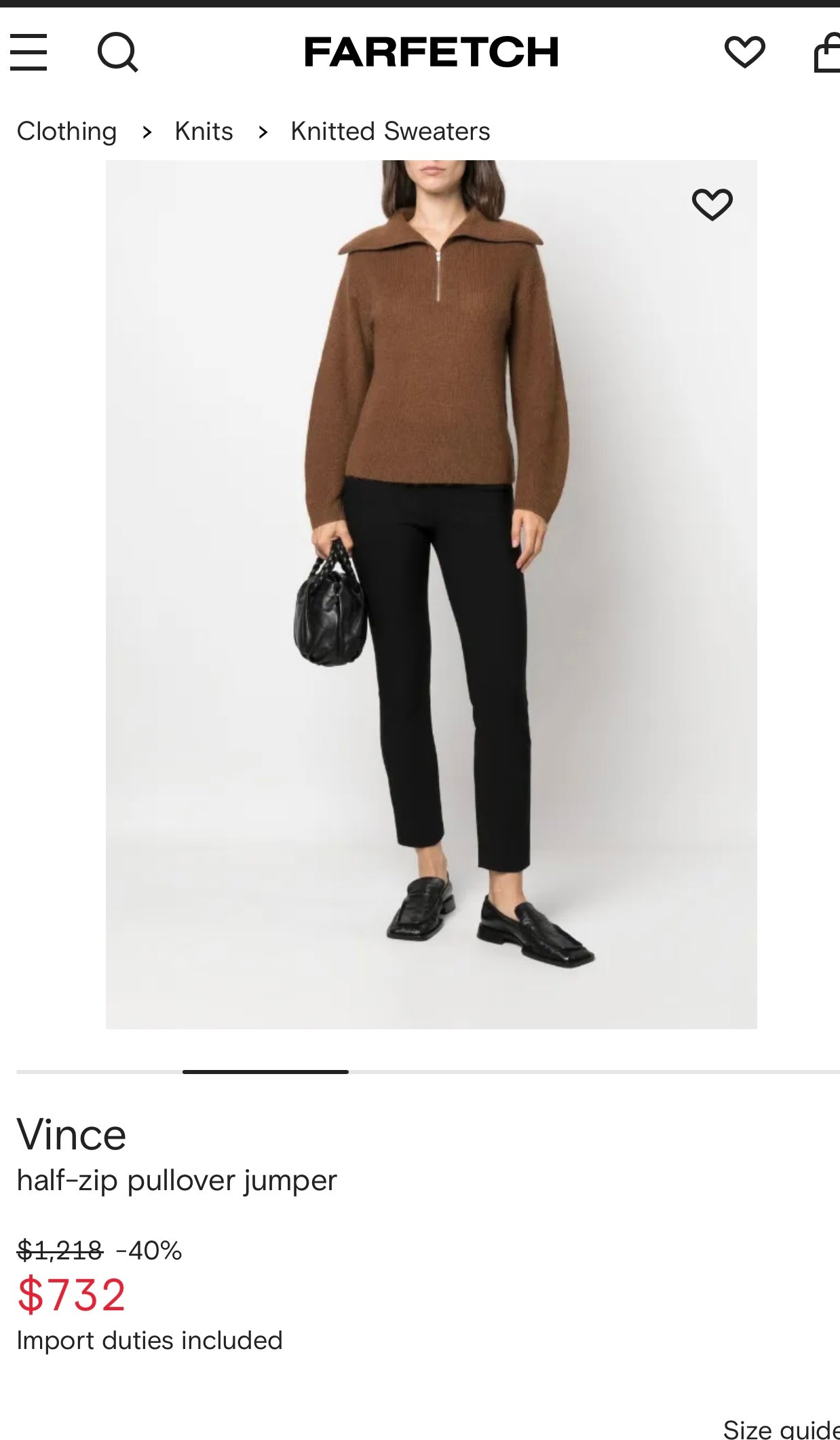 Vince Half Zip Pullover Jumper in Brown (Size M)