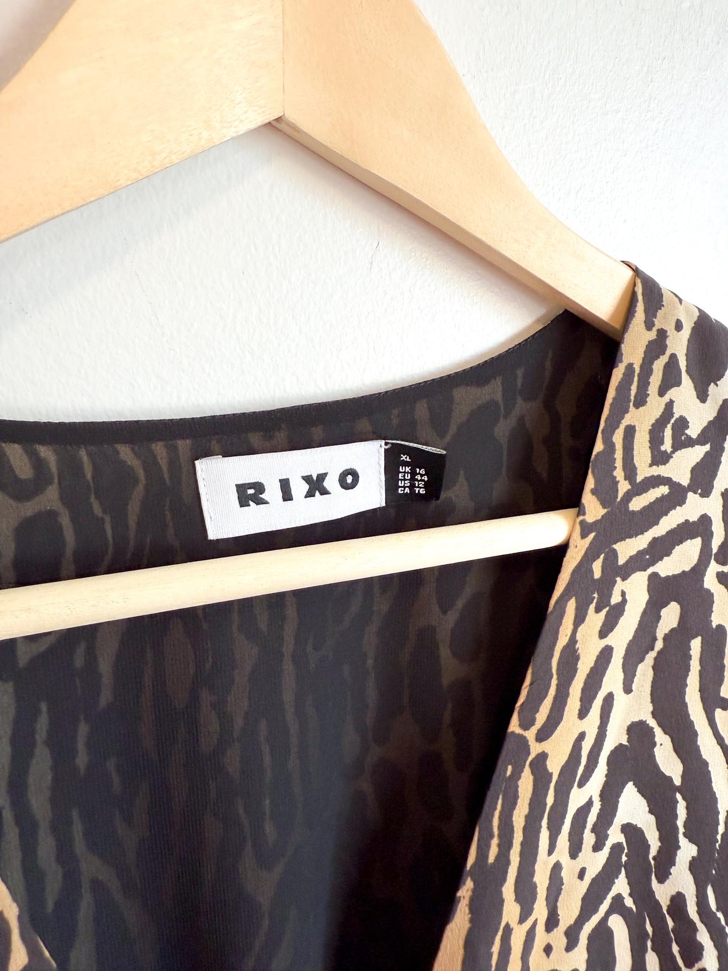 RIXO "Golden Silk Mini Dress in Leopard Print" (Size XL)