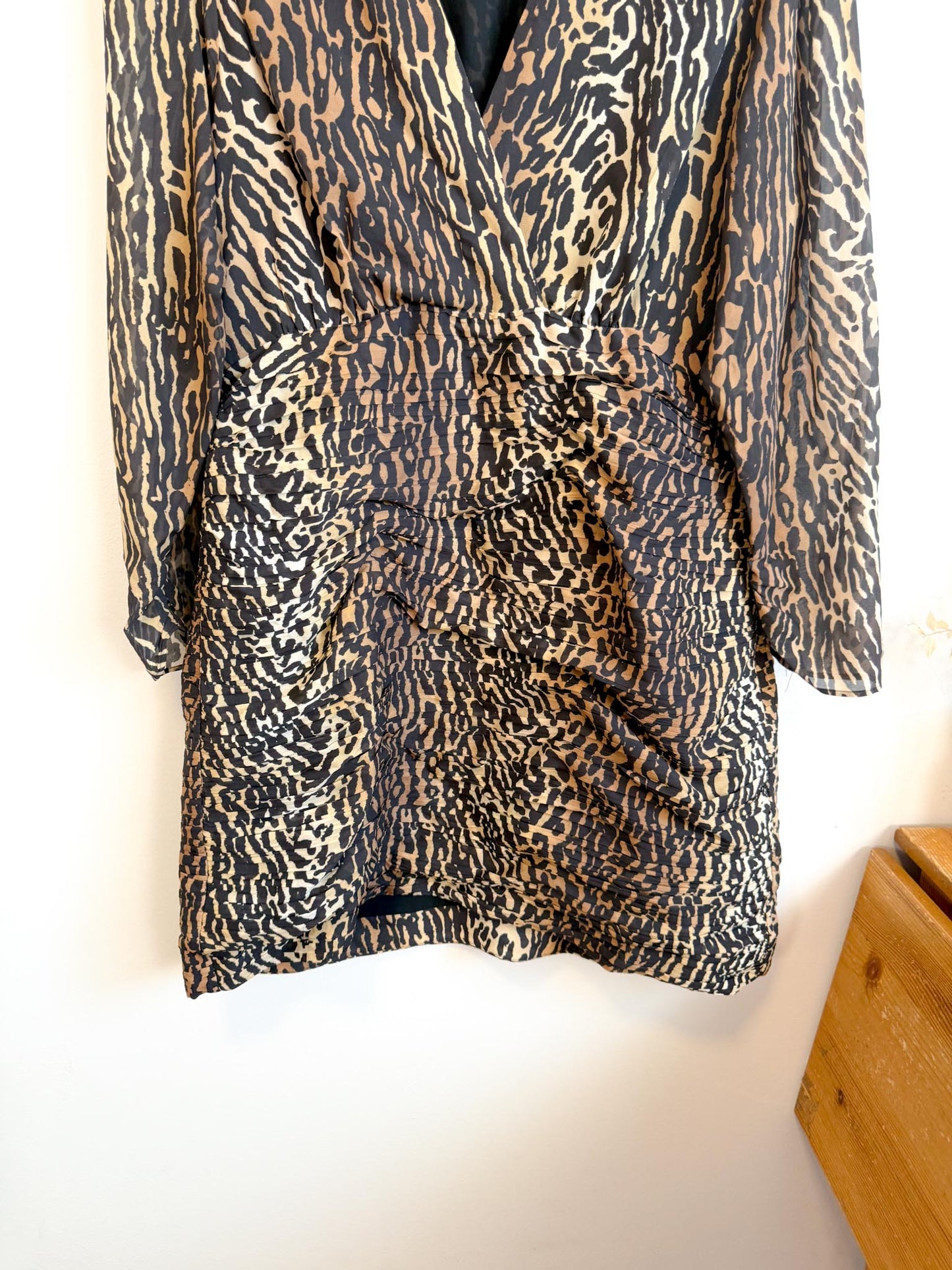 RIXO "Golden Silk Mini Dress in Leopard Print" (Size XL)