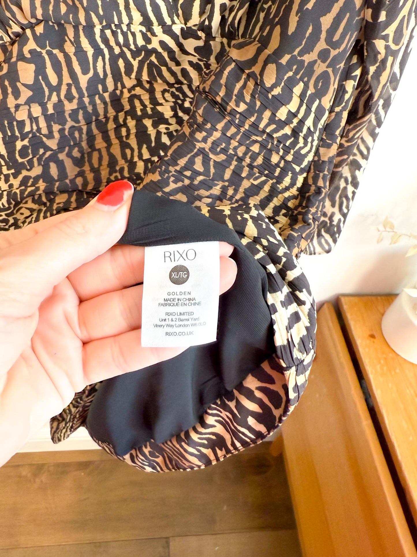 RIXO "Golden Silk Mini Dress in Leopard Print" (Size XL)