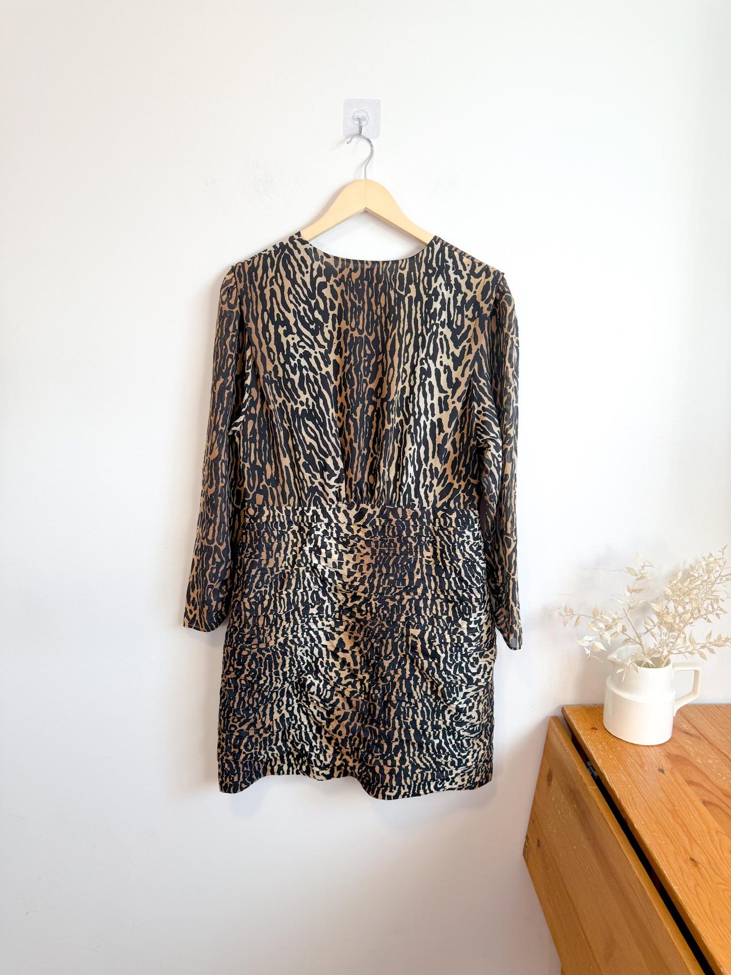 RIXO "Golden Silk Mini Dress in Leopard Print" (Size XL)