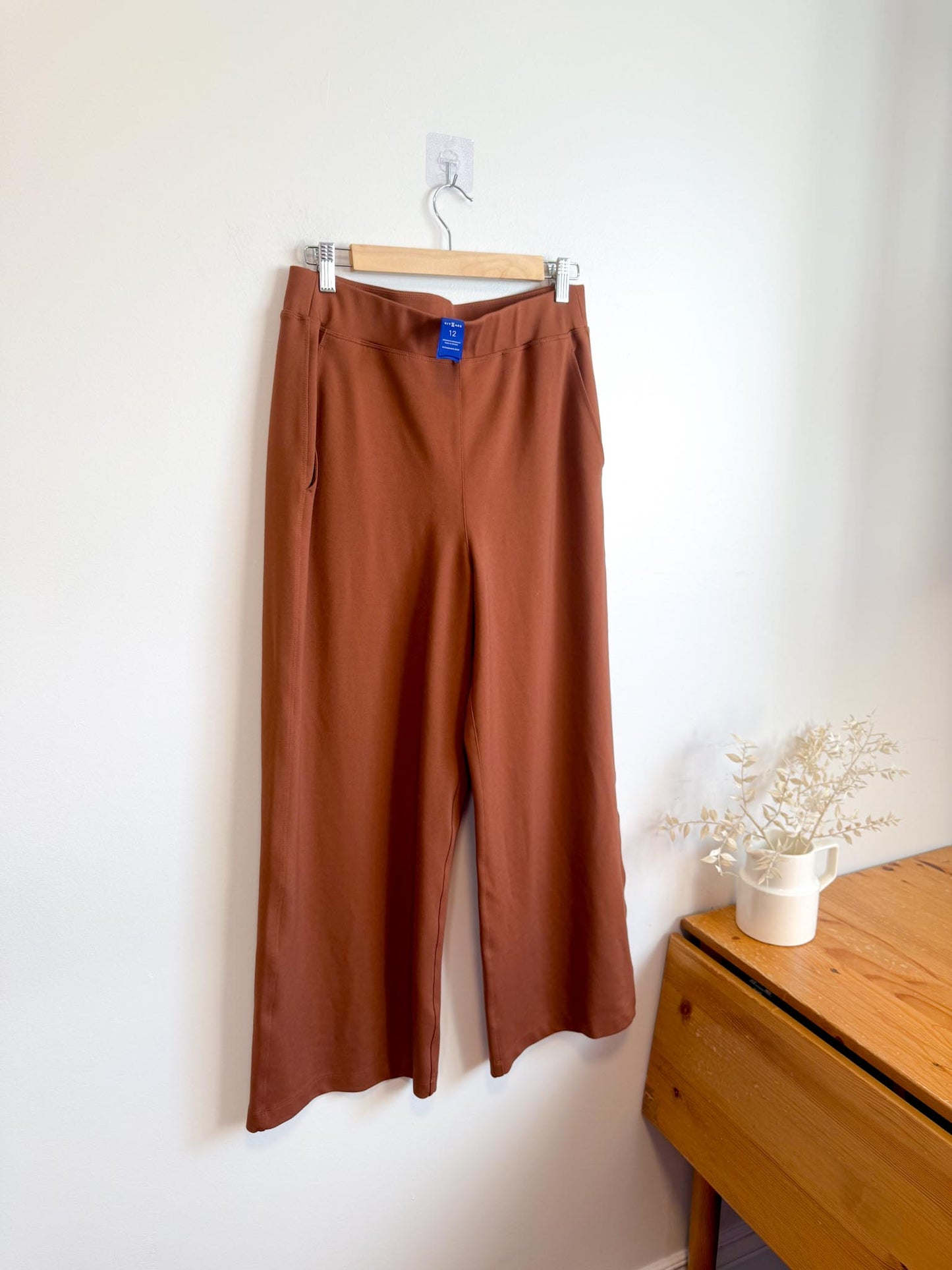 Kit & Ace Pull On Wide Leg Trousers in Brown (Size 12)